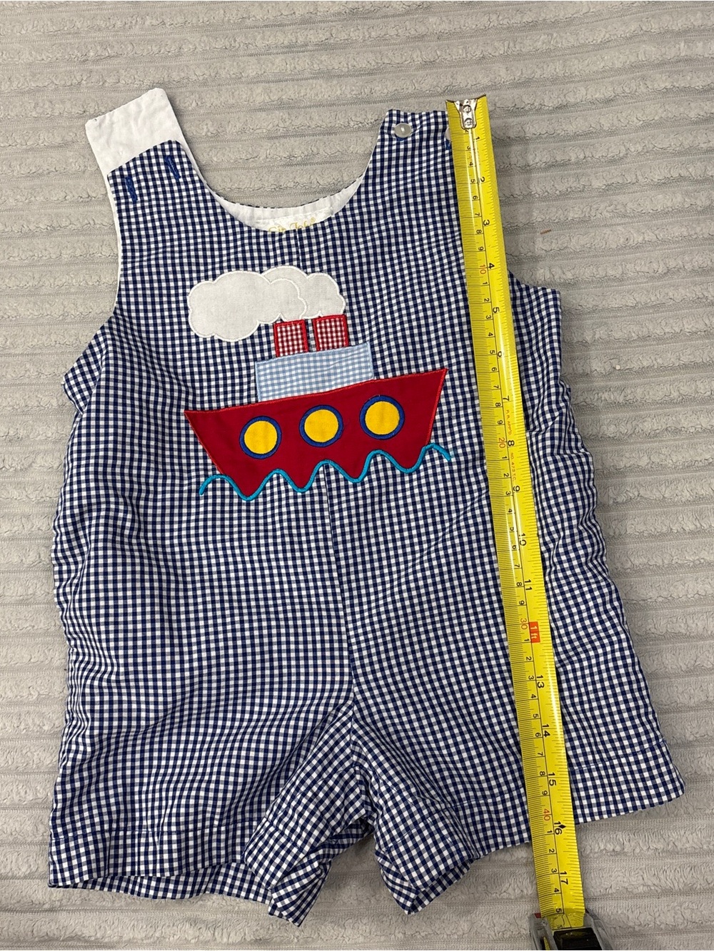 Sir John by Rosalina Blue Boys 12M Shortall Jon Jon Anchor Romper Red Cruiser